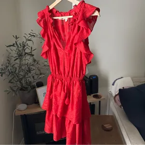 Chelsea & Violet Sleeveless Red Roses Ruffle Jardin Chinoiserie Dress Size S thumbnail 4