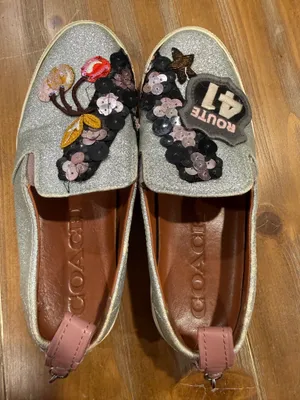 Coach “Route 41” Cherry Collection Silver Glitter Slip-On Sneakers Women's 8.5 thumbnail 8