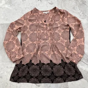 Black Rainn‎ Long Tunic Blouse Henley Peach Black Shirt Size Medium M Top thumbnail 1