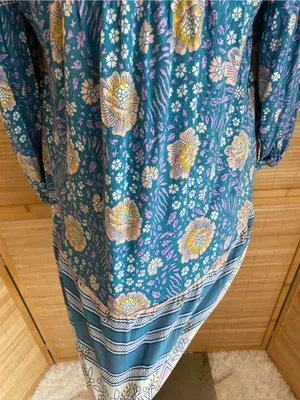 Free People boho Blue Purple Floral Tunic Lace trim Boho Cute 3/4 sleeve medium thumbnail 7