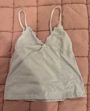 Brandy Melville Tank Top Light Blue and White Polka Dot thumbnail 1