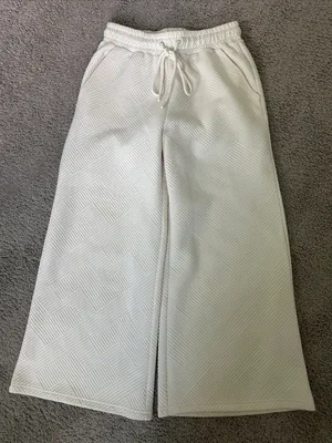 See and Be Seen Cream Wide-Leg Quilted Knit Pants thumbnail 1