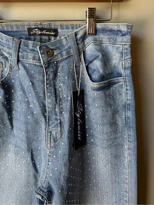 NWT Stylewe Rhinestone Embellished Wide Leg Jeans Women’s Medium thumbnail 4