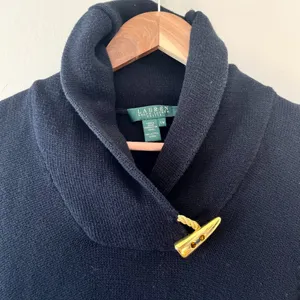 Ralph Lauren Sz XS or PM Green Label Shawl Collar‎ Ribbed Sweater Gold Clasp thumbnail 2