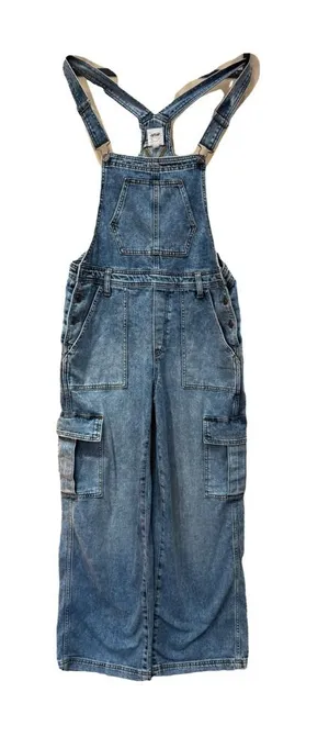 Aerie Baggy Cargo Denim Wide Leg Overalls Medium Wash Adjustable Straps thumbnail 1