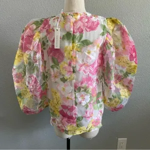 Olivaceous Bubble Sleeve Floral Top Size Medium‎ NWT thumbnail 5