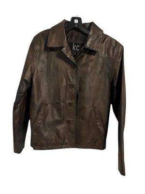 KC Collections Leather Jacket Brown Small Button Up thumbnail 1