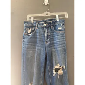 American Eagle Mom Straight Jeans 4 Regular Distressed Ripped Blue High‎ Rise thumbnail 3