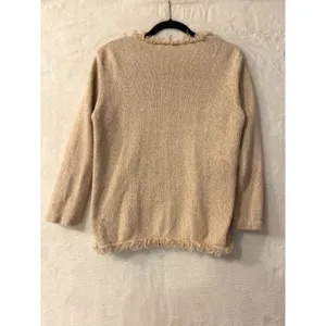 Haband Floral Embroidered Fringed Cardigan Sweater Beige Tan Large Vintage Style thumbnail 7