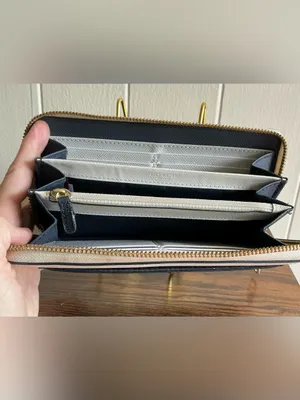 Rare two-tone Coach accordion zip around chalk white navy blue Leather Wallet thumbnail 6