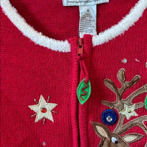 Tiara international Red Christmas Reindeer Sweater medium thumbnail 3