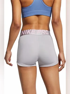 Nike Pro Women’s Mid-Rise 3" Biker Shorts – Thunder Grey/Pink Foam/Metallic – XS thumbnail 2
