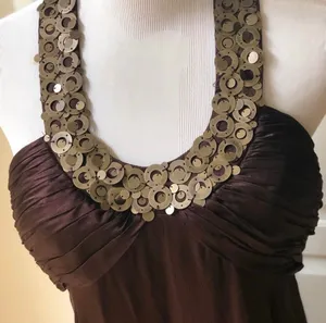 Anne Klein Brown Silk Gold Ring Necklace Halter Dress 10 Marilyn Monroe Flare thumbnail 4