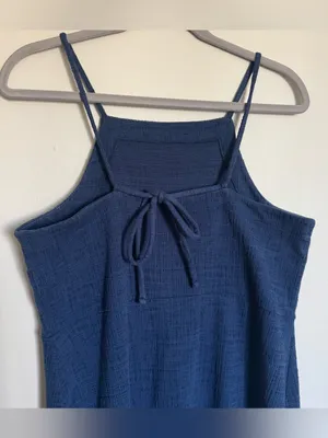 Madewell Blue Navy Indigo Knit Texture Knee-Length Midi Apron Cami Dress Size M thumbnail 8