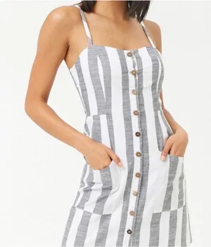 Forever 21 Striped Mini Dress Women's Size L White and Grey thumbnail 1