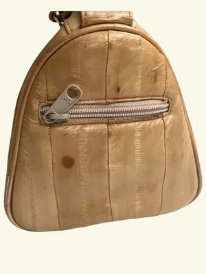 VTG Camel Eel Skin Leather Satchel Top Handle Tote Bag Neutral Minimalist thumbnail 7