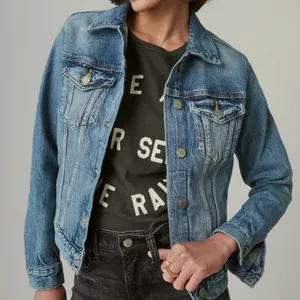 Lucky Brand Dungarees America Denim Trucker Jacket Medium Wash Distressed XL thumbnail 1
