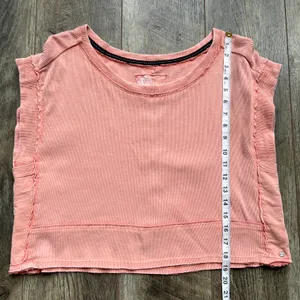 Pilcro Cropped Cut Off Short Sleeve Sweatshirt Pink Coral Medium thumbnail 10