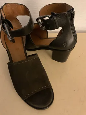 Frye Black Suede & Leather Ankle-Strap Block Heel Brielle Sandals US 8 thumbnail 3