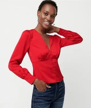 J. crew Deep V-neck button-front top in satin-backed crepe‎ thumbnail 1