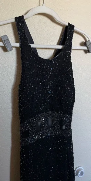 American Vintage Vintage 90s Y2K Silk Beaded Prom Gown‎ Dress Sz XS High Neck Open Back thumbnail 1