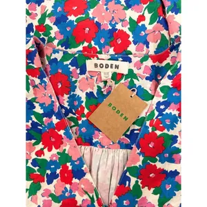 NEW Boden Midi Dress Pink Lillian Cotton Floral V Neck Puff Sleeve Boho US 10 thumbnail 6
