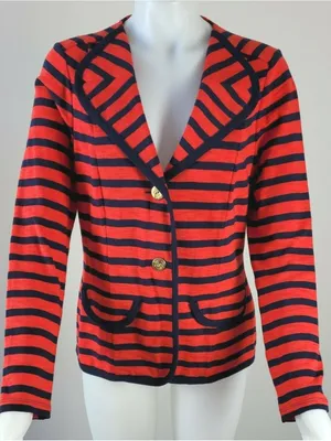CAbi Red and Navy Striped Knit Blazer thumbnail 5