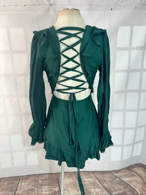 Altar’d State Green V-Neck Lace Up Back Ruffle Layered Mini Dress Size Medium thumbnail 5