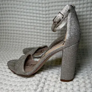 Sam Edelman YARO Glitter Block Heel Ankle‎ Strap Sandals Silver Women Size 6 thumbnail 3