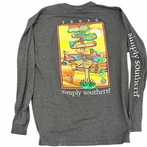 Simply Southern Charcoal Texas Adventure Long Sleeve Shirt size Large thumbnail 1