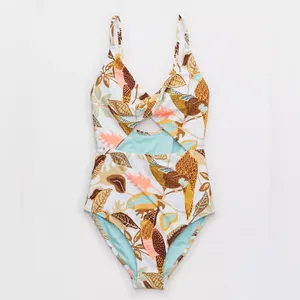 NEW Aerie Twist Front Floral Leaf Cut Out One Piece Swimsuit Size Small thumbnail 4