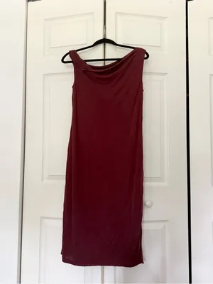818 Clothing Dark Red Wine Assymmetrical Dress Stretch Midi Knee Length Dress M thumbnail 2