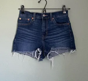 Levi’s High Rise Short Size 26 Dark Wash Raw Hem Cut Off Frayed Fringe thumbnail 1