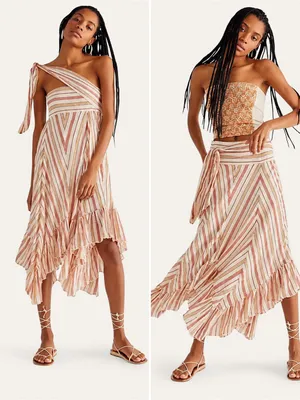 Free People One Giselle Convertible One-Shoulder Striped Midi Dress M thumbnail 2