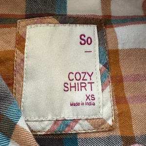 SO flannel button front Juniors xs Shirt Blue, cream, orange and maroon plaid flannel thumbnail 6