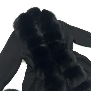 Real fox fur cardigan genuine fur collar trench coat parka jacket wool cape blazer thumbnail 15