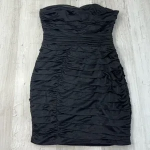 Nikibiki Black Strapless Ruched Gold Rhinestone Bling Bodycon Mini Dress Size M thumbnail 4