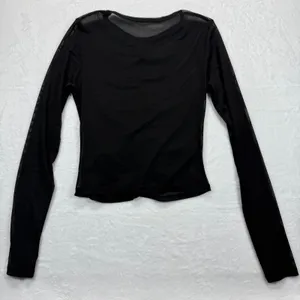 Garage Mesh Top Ruched Long Sleeve See Through‎ Black Blouse Large thumbnail 5
