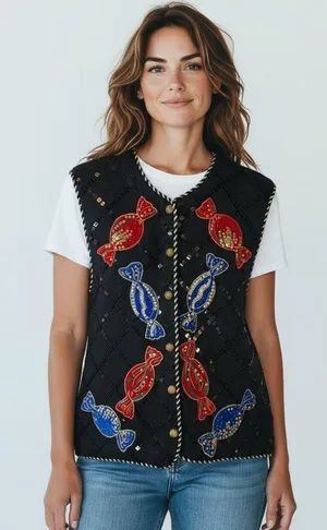 VINTAGE Belle Point Christmas Knit Vest Sz M thumbnail 1
