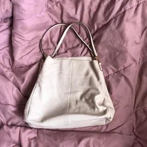 Coach Madison Leather Phoebe Shoulder Hand Bag Purse Beige Cream Leather 26224 Hobo Preppy Gold Hardware Approx 13” wide x 10.5” tall x 3.5” deep thumbnail 2