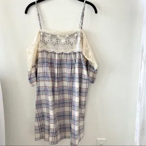 Soiéblu Cold Shoulder Lace Trim Plaid Dress Size Small thumbnail 3