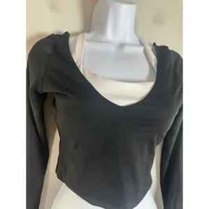 Gilly Hicks Active Boost Long Sleeve Crop Top Black White‎ Cross Back Small thumbnail 4
