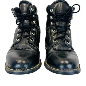 Justin Basics Black Leather Roper‎ Lace-Up Boots Women's 6B Work Western Vintage thumbnail 8