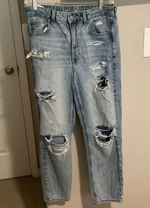 American Eagle Outfitters Blue Mom Straight Jeans Distressed Style thumbnail 1