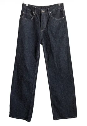 Zara Womens High Rise Wide Leg Rigid Denim Jeans Dark Raw Indigo Blue Size 2 thumbnail 1