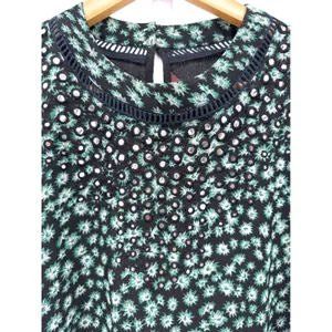 Ranna Gill Anthropologie‎ Floral Mirror Sequin Ruffle Sleeve Mini Dress M thumbnail 4