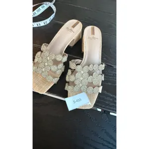 Sam Edelman Womens Crystal Embellished Raffia Block Heel Slide Sandals Beige 7 thumbnail 10