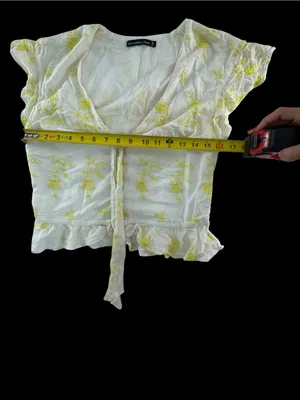 Abercrombie & Fitch White Tie-Front Top with Yellow Floral Embroidery thumbnail 6