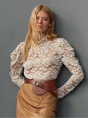 ANTHRO | DOLAN Sheer Lace Mockneck Blouse thumbnail 1