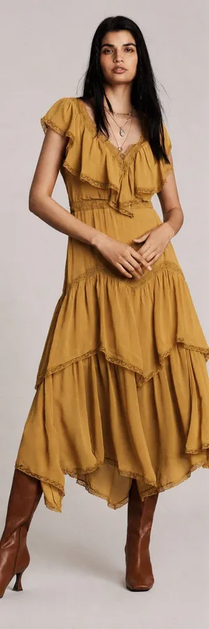 Anthropologie V-Neck Ruffle Midi Dress thumbnail 1